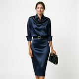 Women's Oona draped-collar wedding guest midi dress in Burgundy