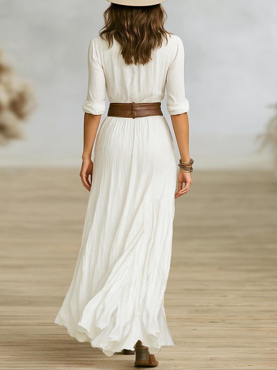 Theia | Button Front Long Sleeve Maxi Dress