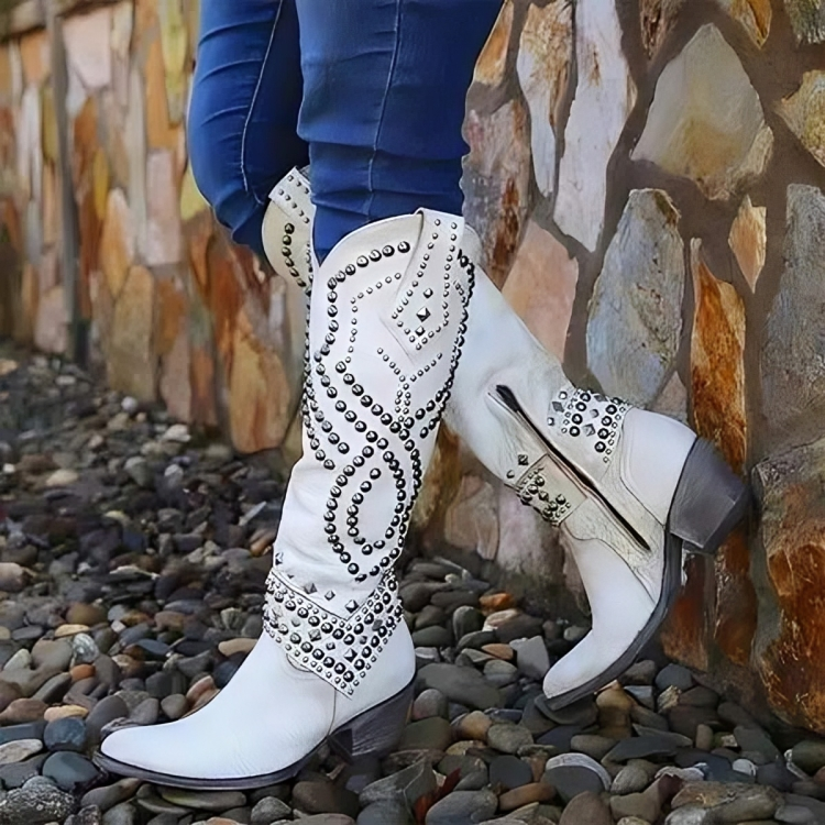 Women's Thyra studded knee-high western boots in White