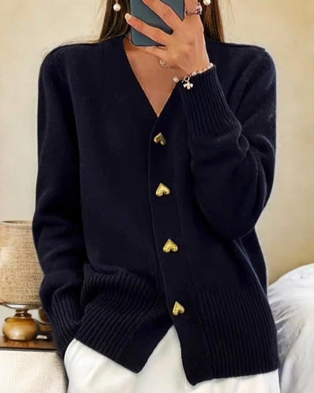 Frøya | V-Neck Heart Button Knit Cardigan