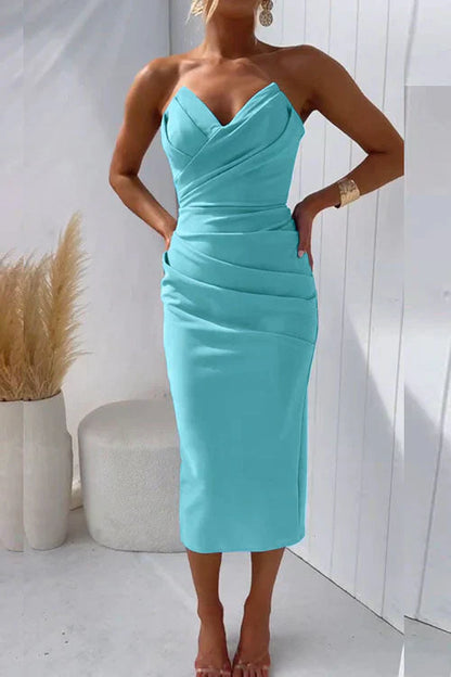 Carole | Strapless Bodycon Cocktail Midi Dress