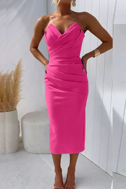 Carole | Strapless Bodycon Cocktail Midi Dress