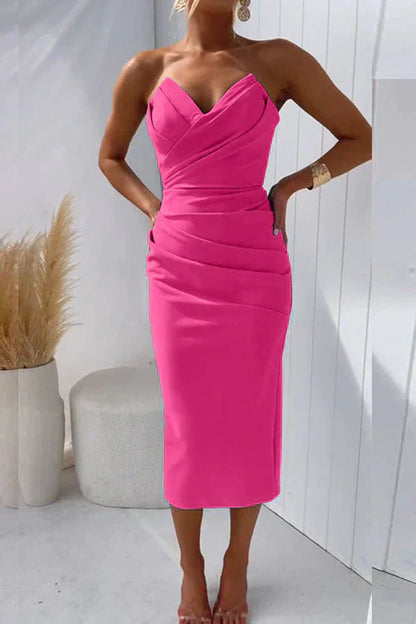 Carole | Strapless Bodycon Cocktail Midi Dress