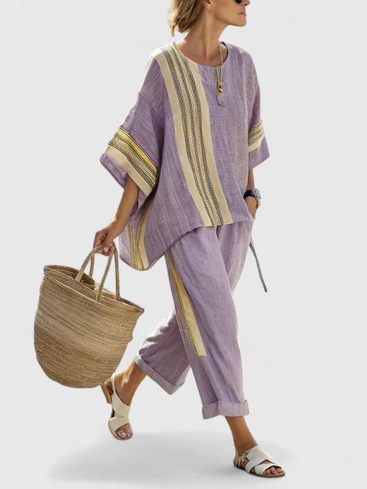 Marbella | Linen Top & Striped Wide Leg Pants Set