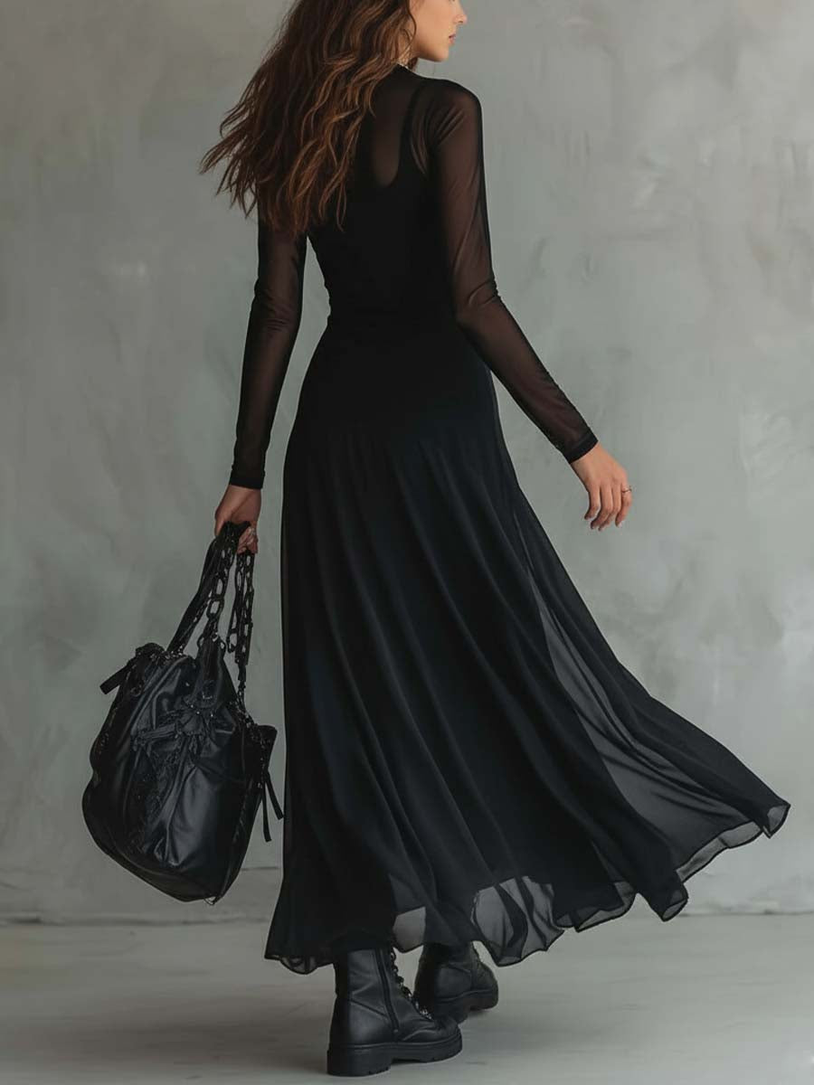 Vesna | Sheer Mesh Ruffled Maxi Gown
