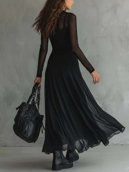 Vesna | Sheer Mesh Ruffled Maxi Gown