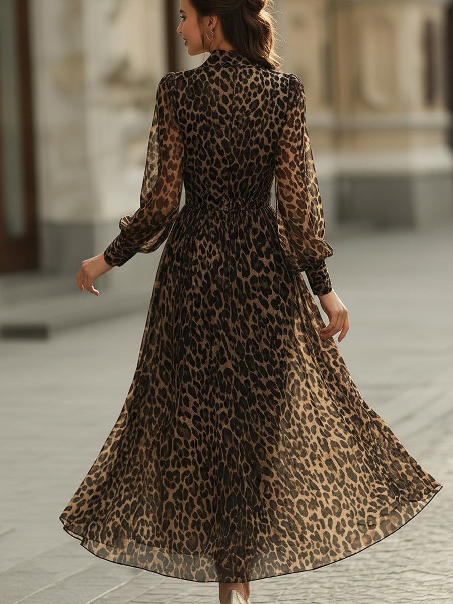 Imara | Leopard Print Long Sleeve Maxi Dress