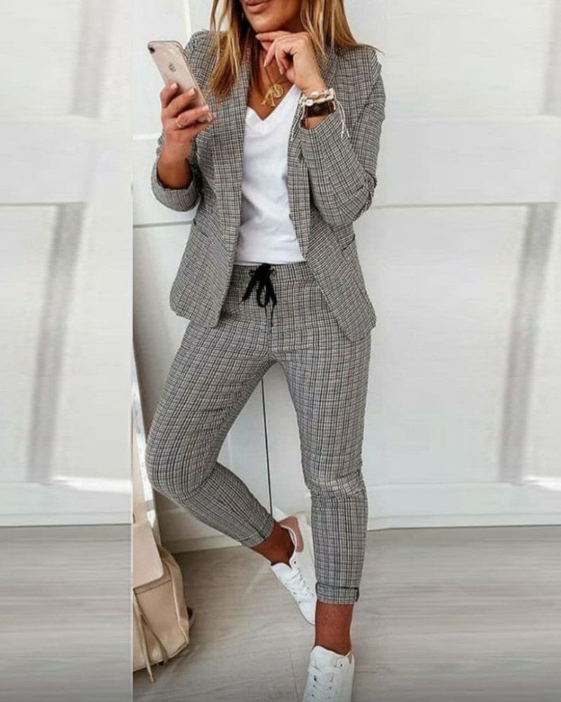 Iseult | Plaid Blazer & Slim Pants Suit