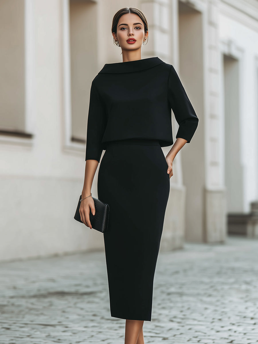 Margot | Boat Neck Top & Midi Skirt Set