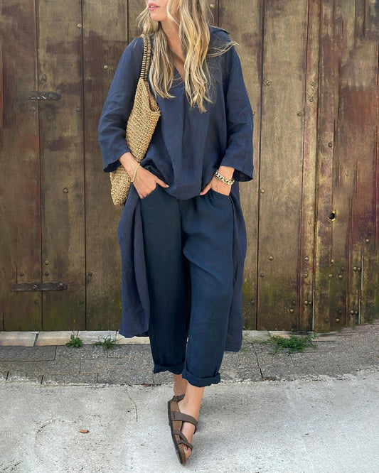 Reine | Long-Sleeve Top & Wide-Leg Pants Set