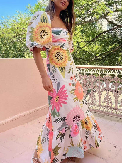 Marisol | Square Neck Floral Maxi Dress