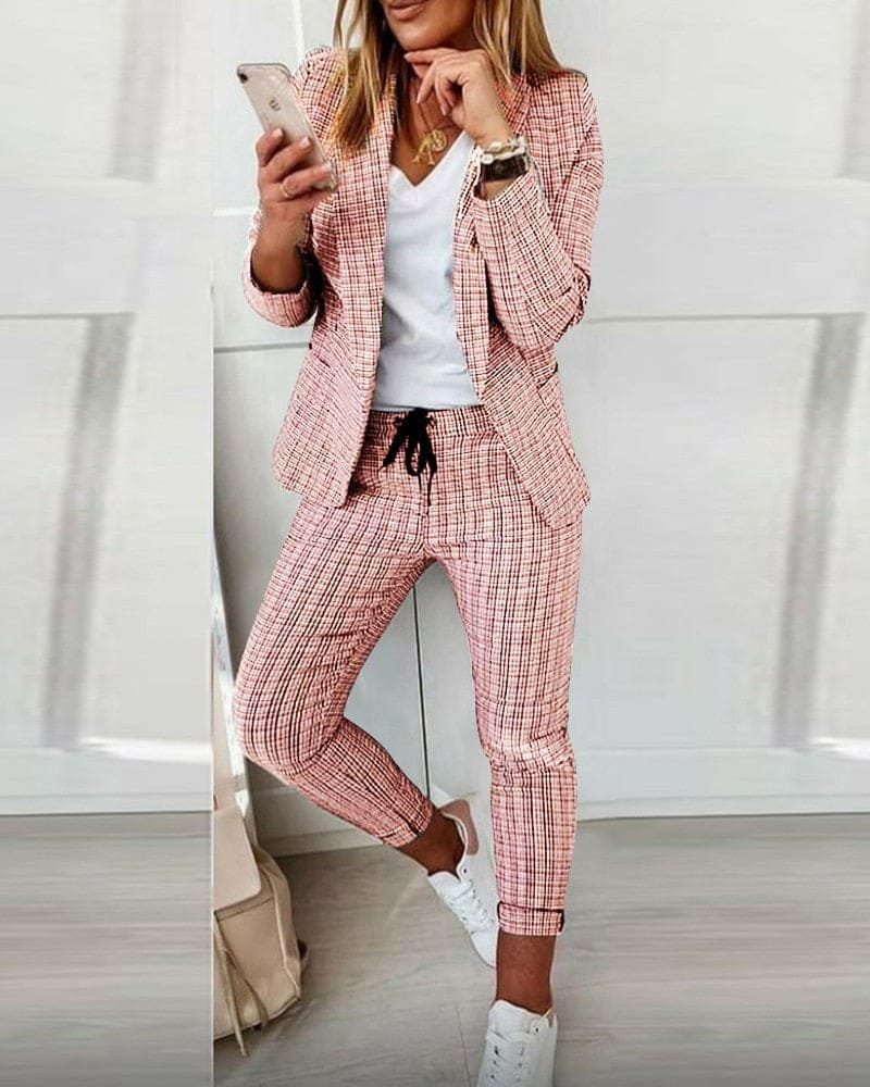 Iseult | Plaid Blazer & Slim Pants Suit