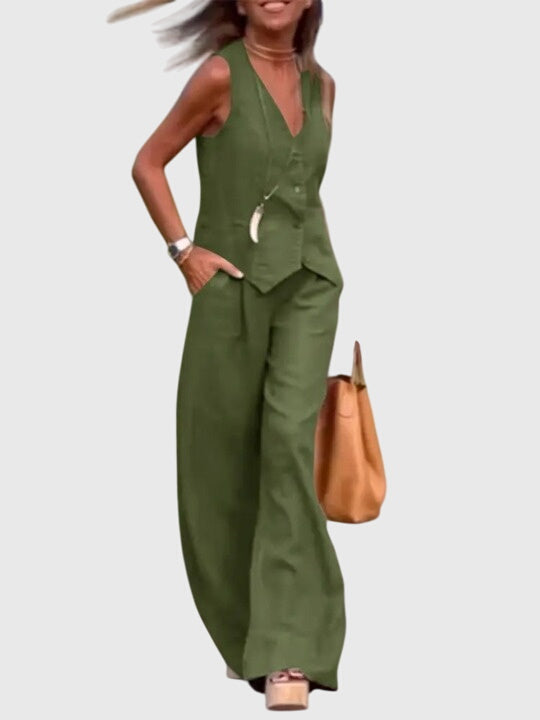 Tabitha | Sleeveless Vest & Wide Leg Pants Set