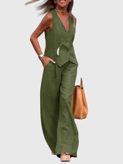 Tabitha | Sleeveless Vest & Wide Leg Pants Set