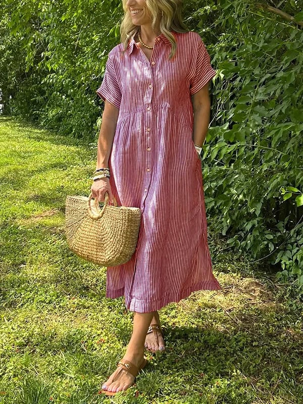 Adrienne | Striped Button-Up Midi Dress