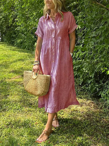 Adrienne | Striped Button-Up Midi Dress