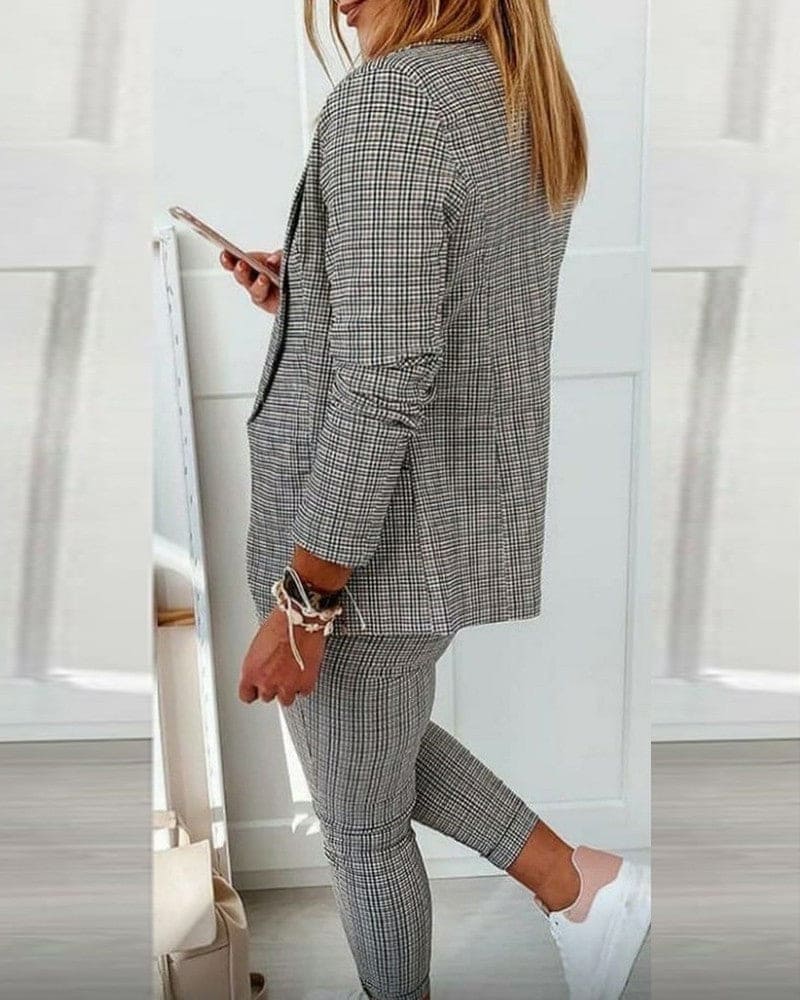 Iseult | Plaid Blazer & Slim Pants Suit