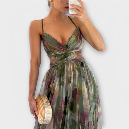 Nova | Printed Mesh Prom Maxi Dress
