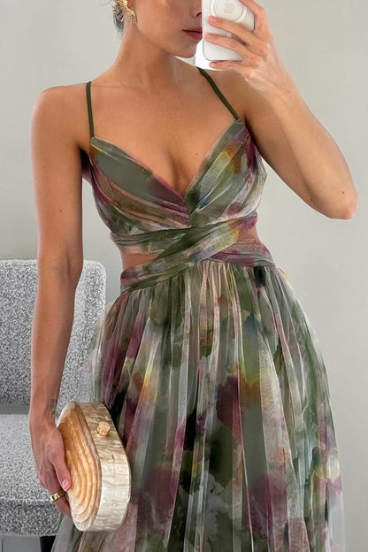 Roselina | Floral Lace-Up Back Wedding Guest Maxi Dress