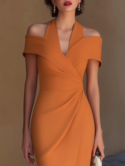 Simone | Off-Shoulder Halter Midi Cocktail Dress