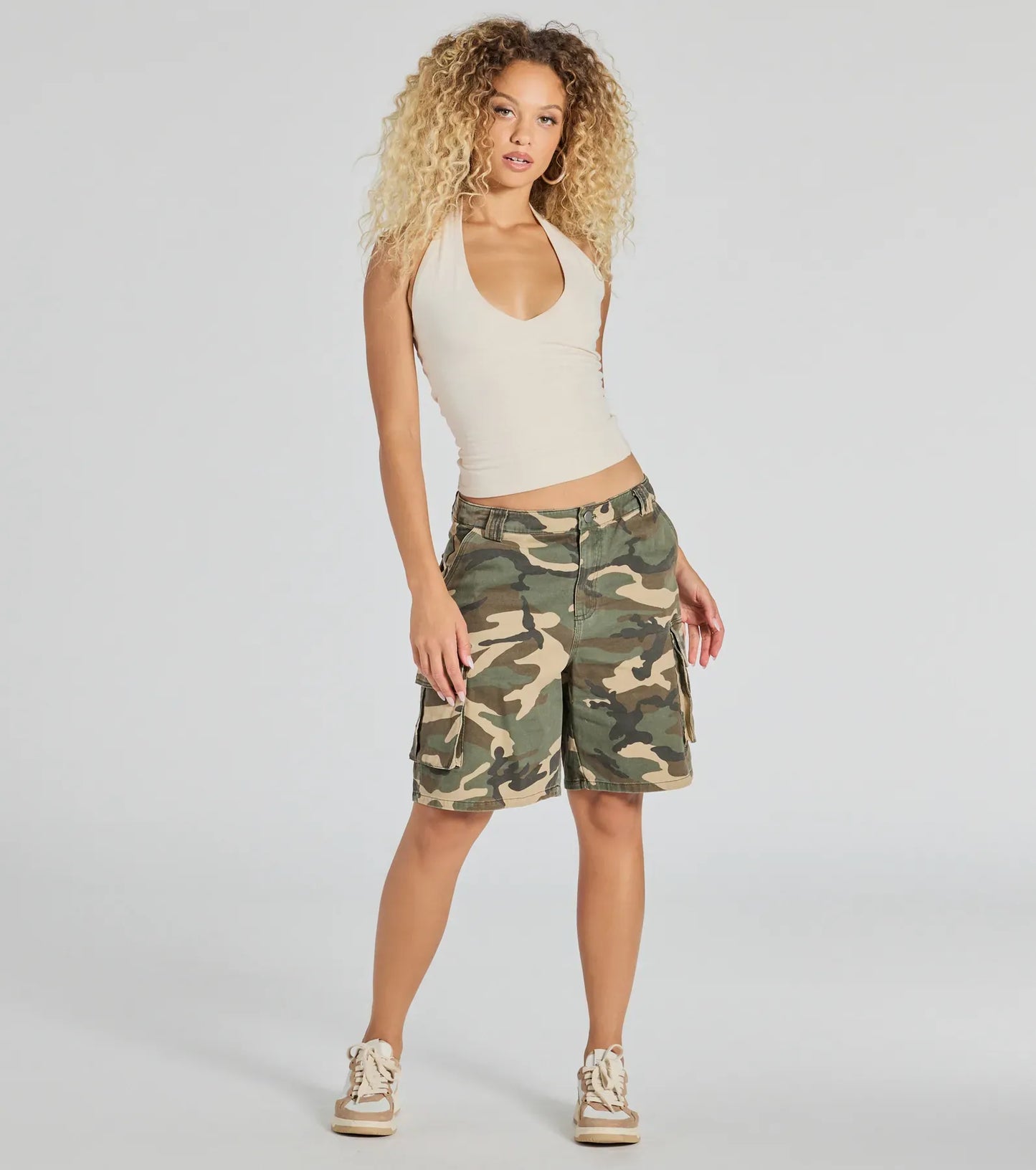 Bathilde | Mid-Rise Camo Cargo Shorts