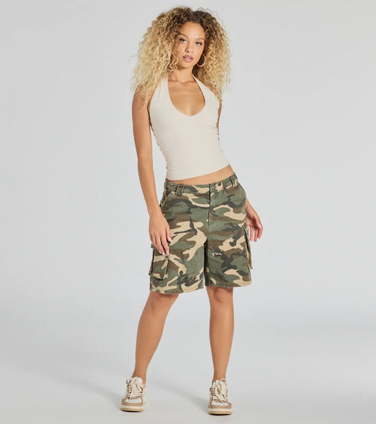 Bathilde | Mid-Rise Camo Cargo Shorts