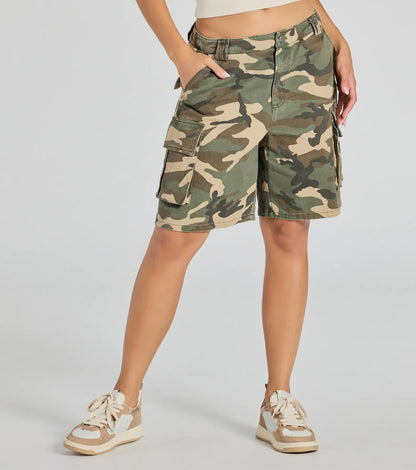 Bathilde | Mid-Rise Camo Cargo Shorts