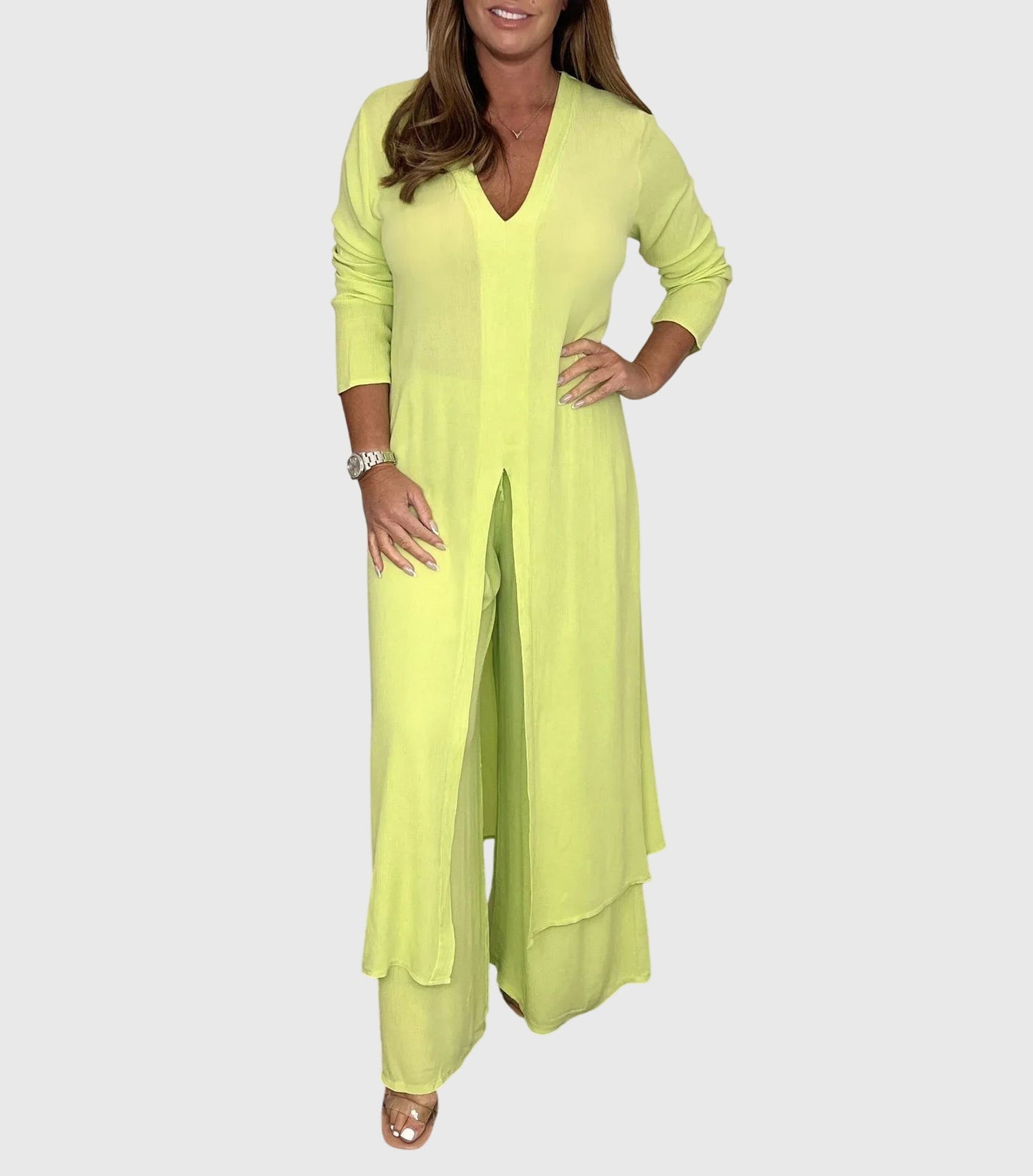 Marisela | V Neck Blouse & Wide Leg Pants Set