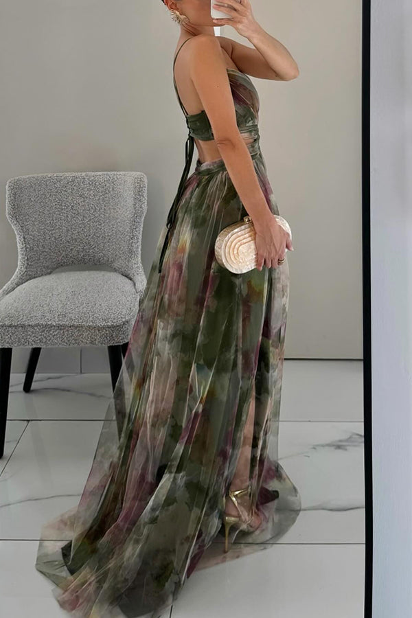 Roselina | Floral Lace-Up Back Wedding Guest Maxi Dress