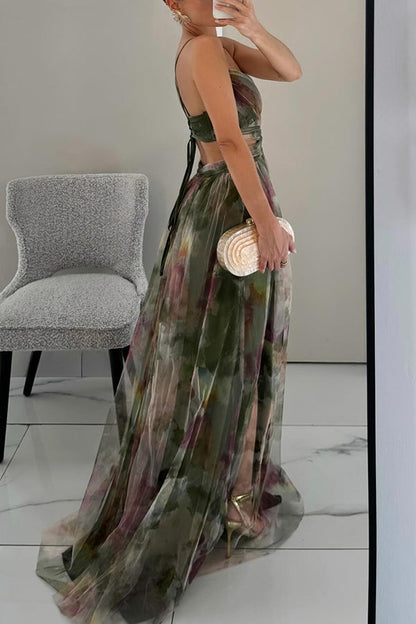 Roselina | Floral Lace-Up Back Wedding Guest Maxi Dress