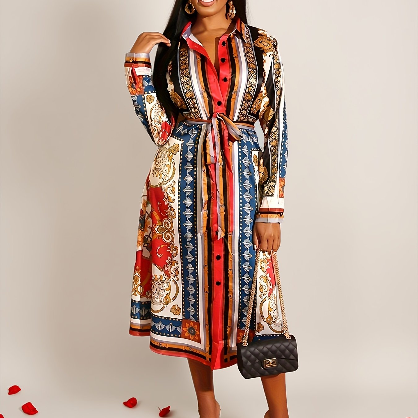 Saffron | Long Sleeve Shirt Midi Dress