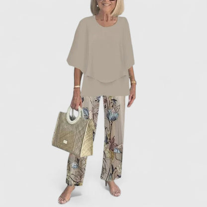 Carmela | Linen Top & Printed Wide Leg Pants Set
