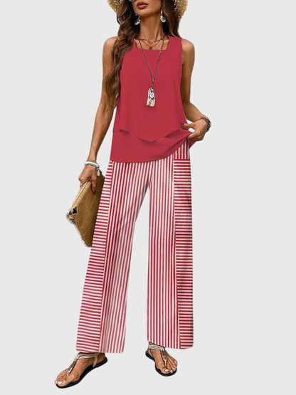 Solina | Square Neck Top & Printed Wide Leg Pants Set