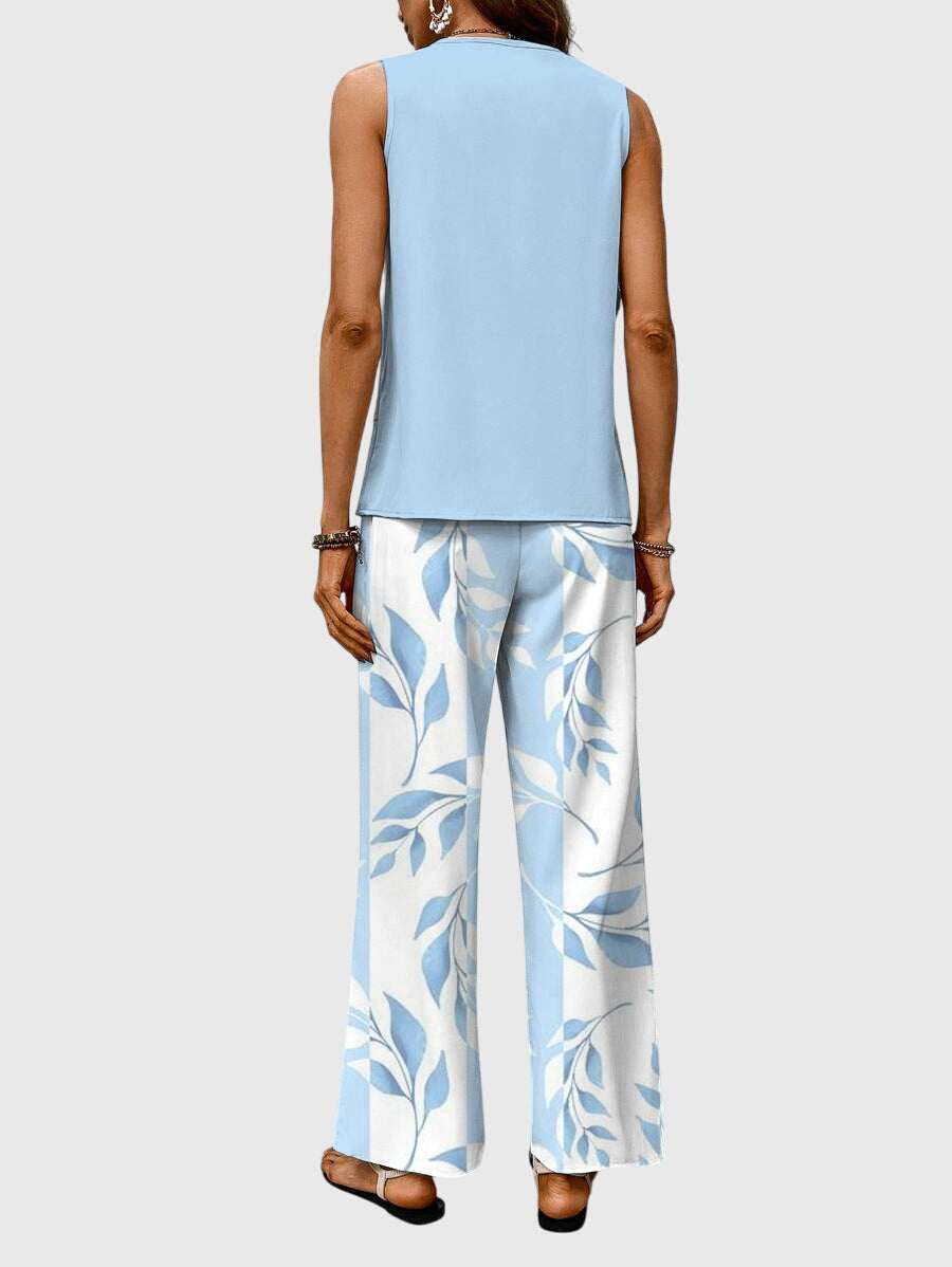 Solina | Square Neck Top & Printed Wide Leg Pants Set
