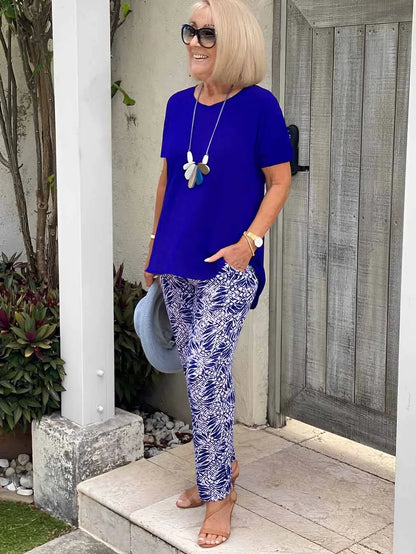 Lambertine | Top & Printed Tapered Pants Set
