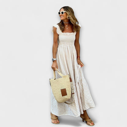 Maribel | Checked Ruffle Sleeve Maxi Dress