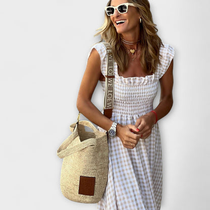 Maribel | Checked Ruffle Sleeve Maxi Dress