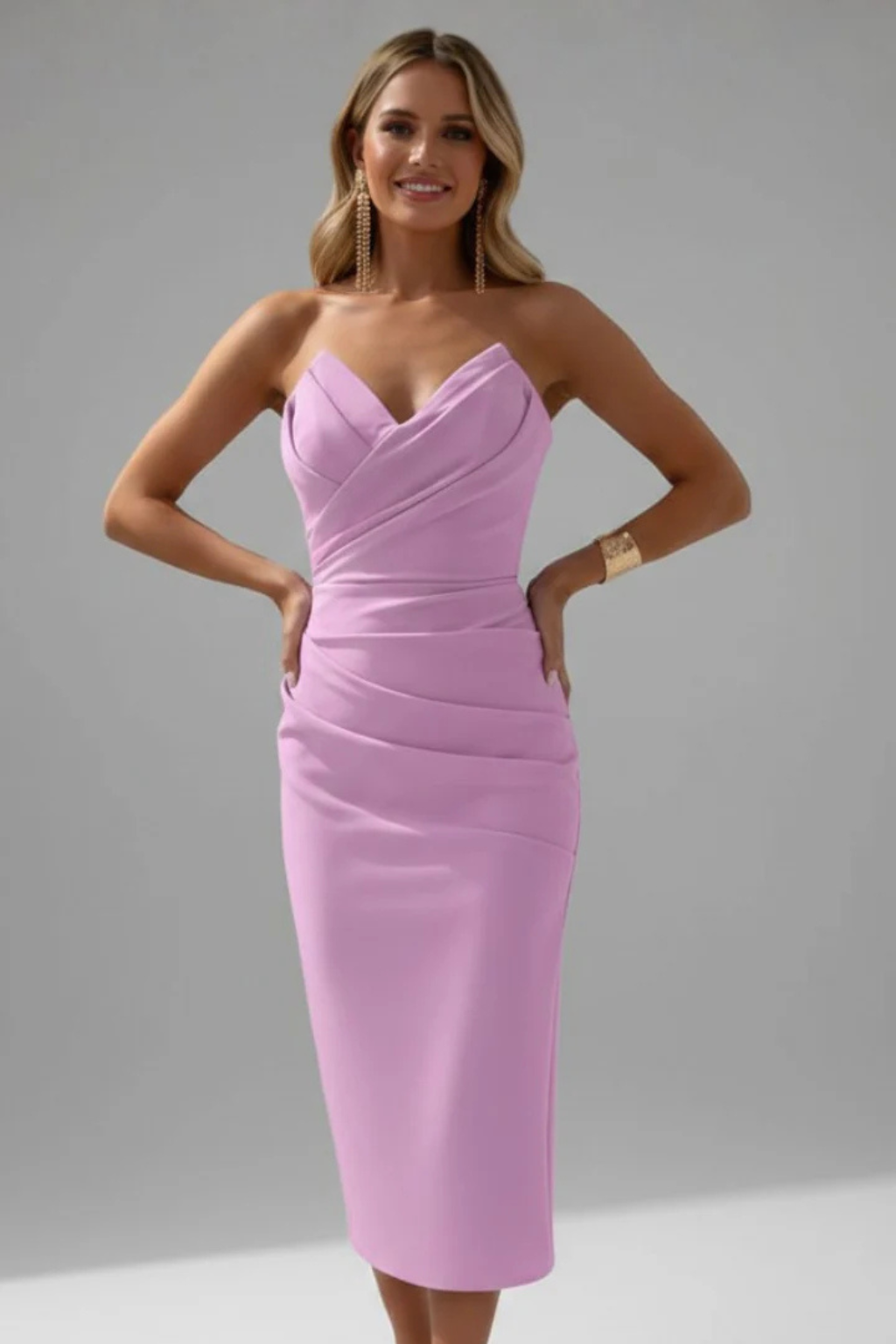 Lucia | Strapless Ruched Midi Dress