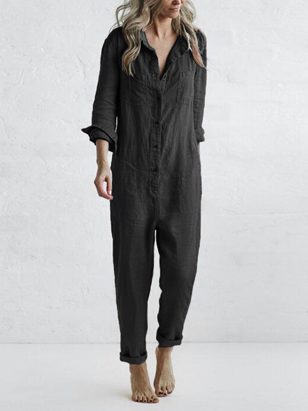 Renelle | Button-Front Utility Jumpsuit