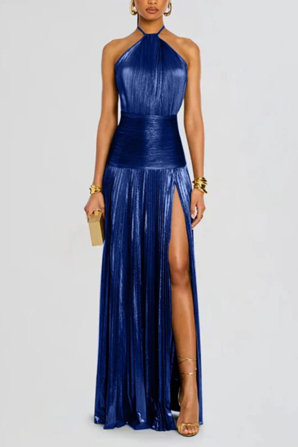 Serena | Pleated Halter Wedding Guest Maxi Dress