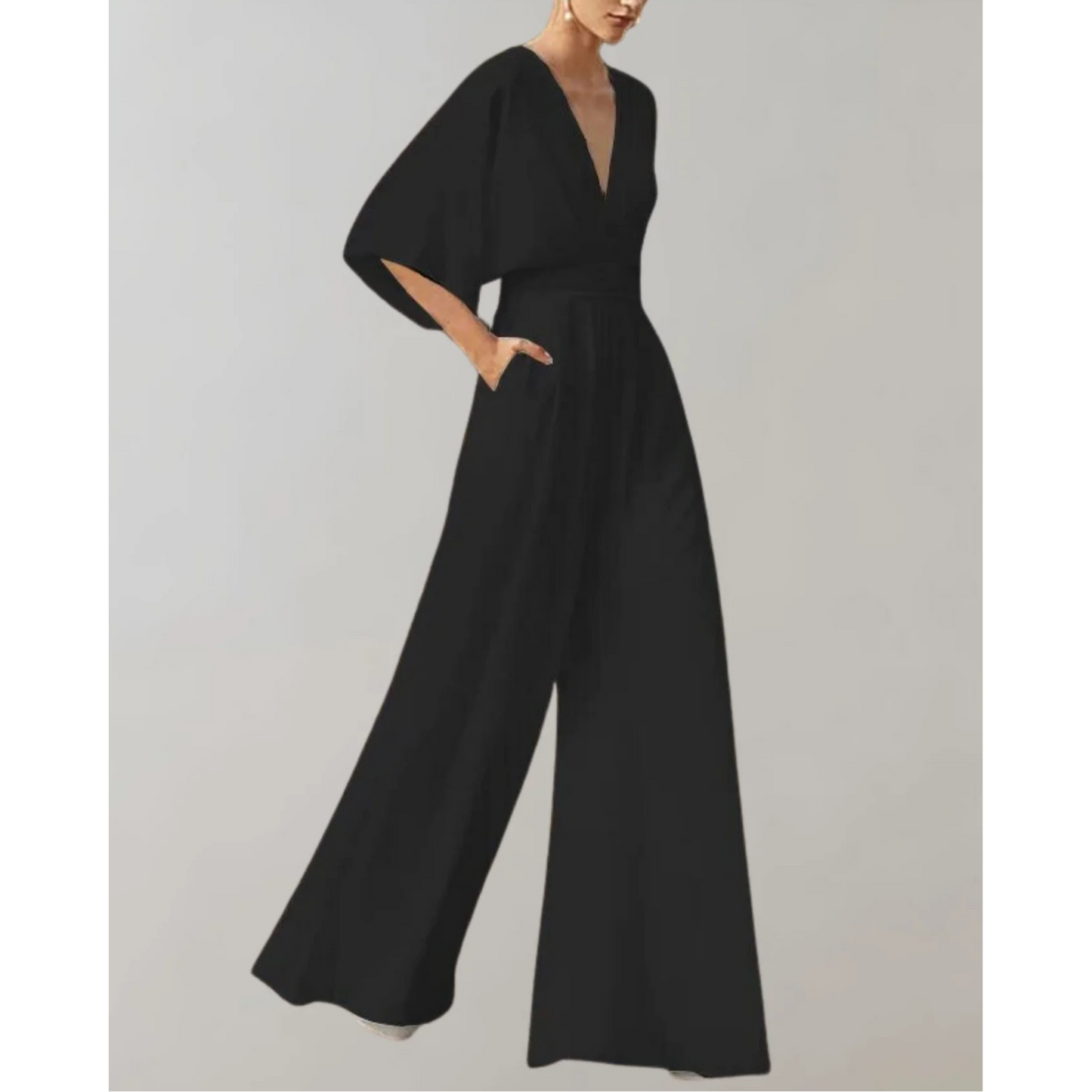 Vivienne | Draped Sleeve Wide Leg Jumpsuit