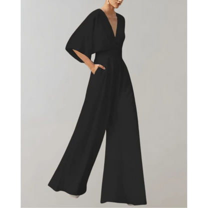 Vivienne | Draped Sleeve Wide Leg Jumpsuit