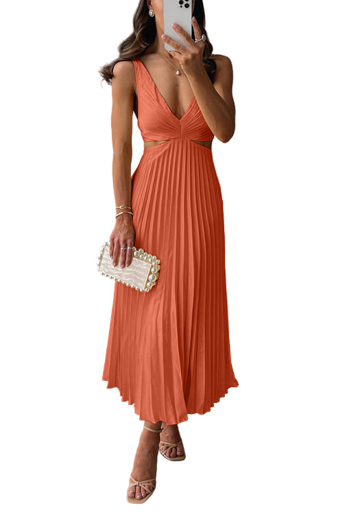 Rosa | Pleated Satin Cut-Out Maxi Dress