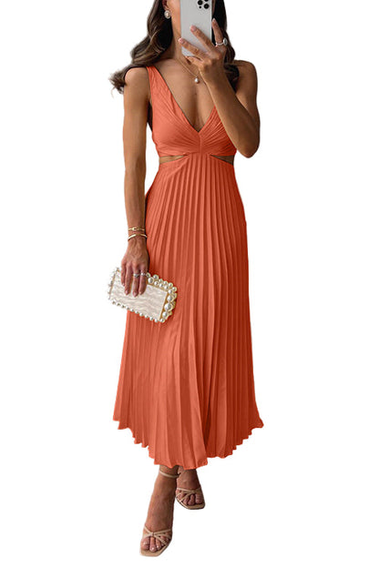 Rosa | Pleated Satin Cut-Out Maxi Dress