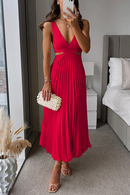 Rosa | Pleated Satin Cut-Out Maxi Dress