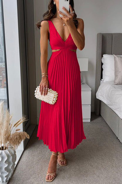 Rosa | Pleated Satin Cut-Out Maxi Dress