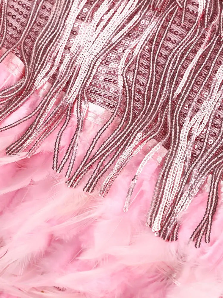 Fleur | Pink Feather Sequin Mini Dress