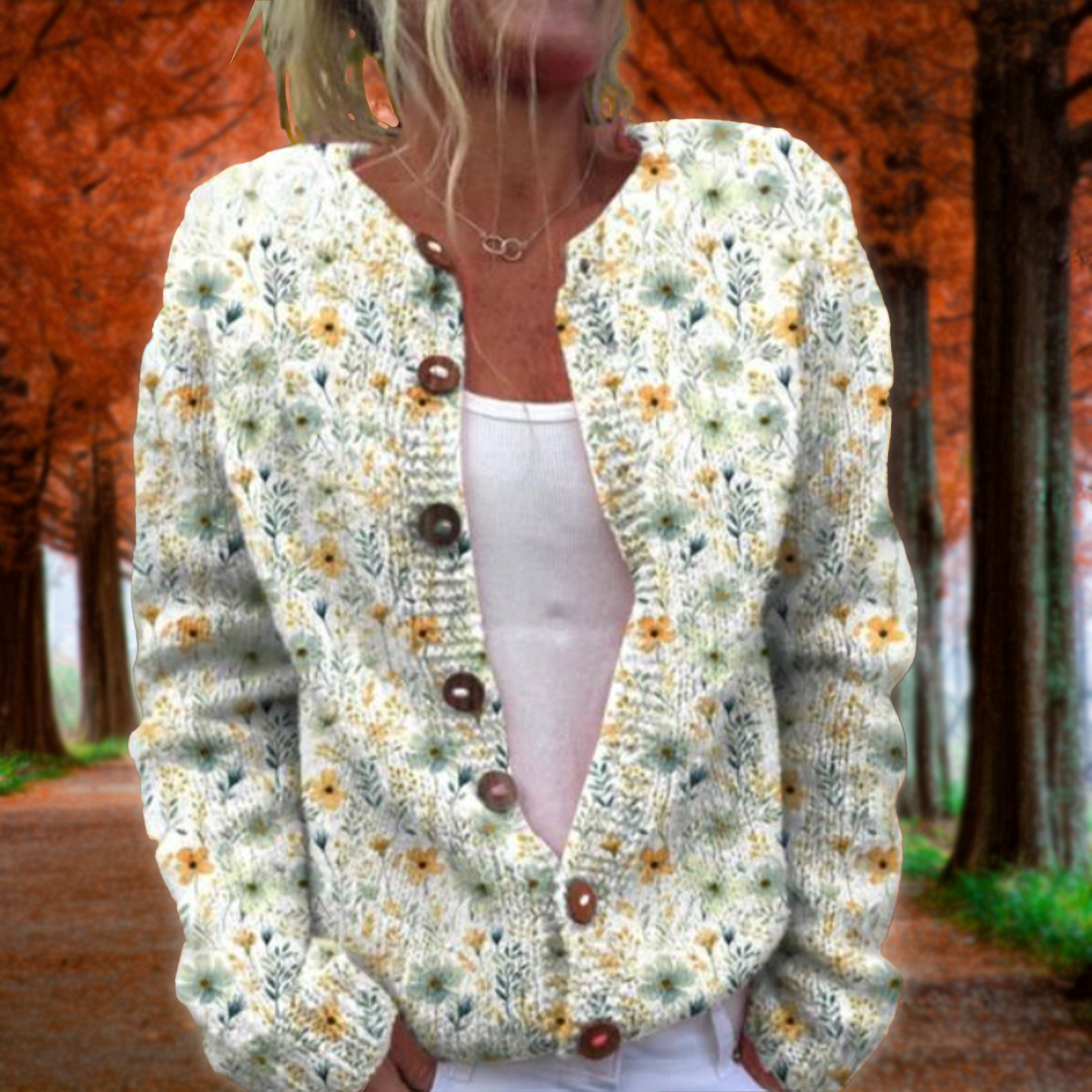 Lowri | Elegant floral pattern knit scarf