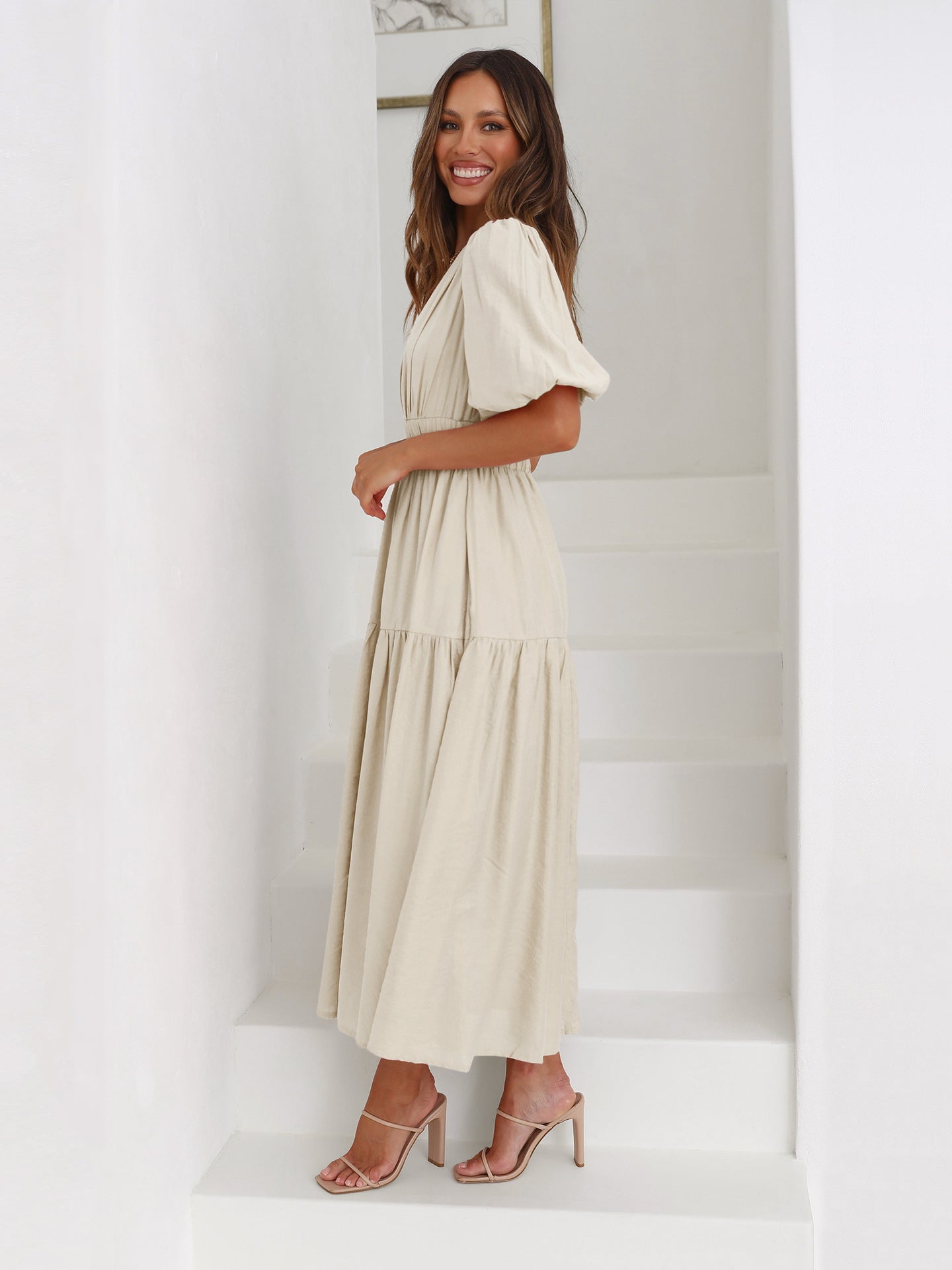 Élise | Smocked V-Neck Cocktail Midi Dress