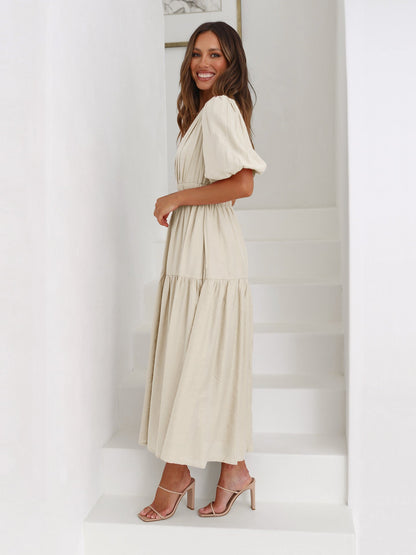 Élise | Smocked V-Neck Cocktail Midi Dress